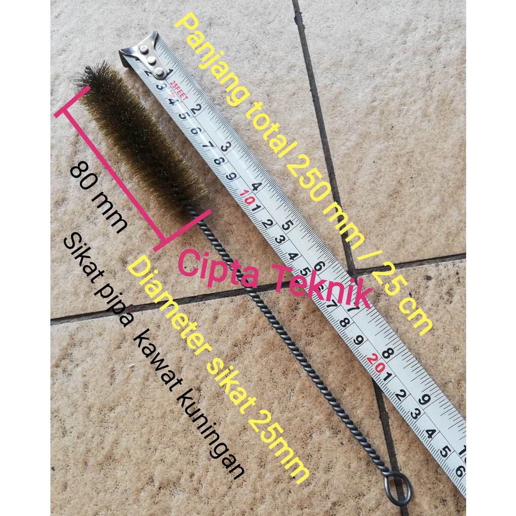 Sikat kawat kuningan union diameter 25 mm panjang 25 cm sikat pipa
