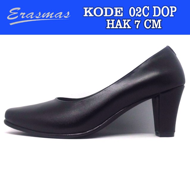 Sepatu PDH Polwan PDH Kowad 02C Erasmas Hak 7 Cm Hitam Persit Bhayangkari Formal Kerja Kantor PNS