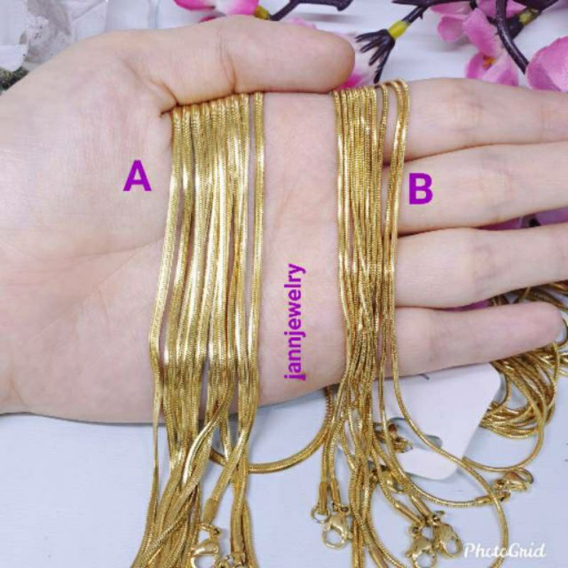 Kalung titanium belut gepeng n bulat uk 45&amp;50&amp;60cm [KP-2]