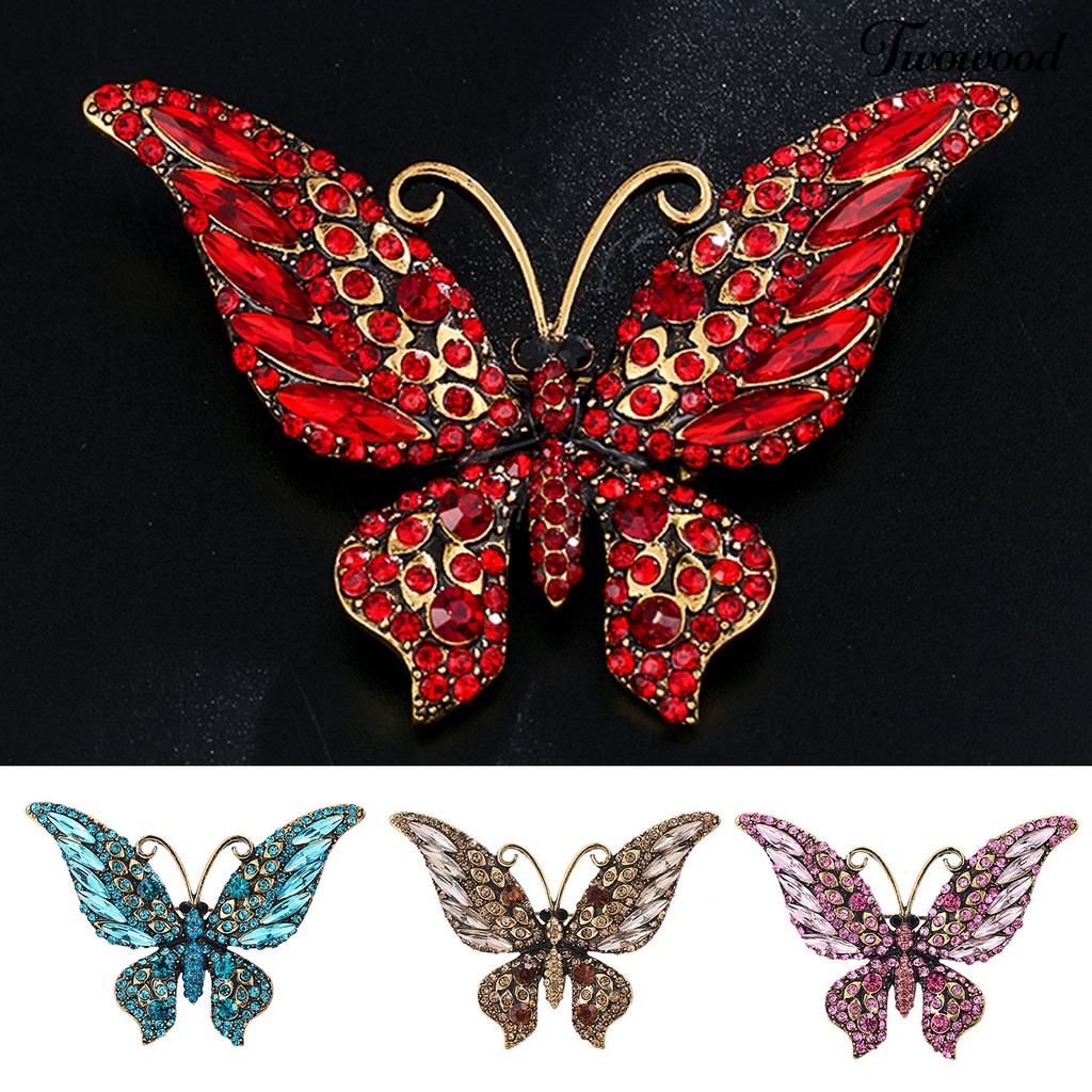 Twowood Butterflies Shape Large Lapel Pin Christmas Rhinestone Shiny Brooch Pin Scarf Clip