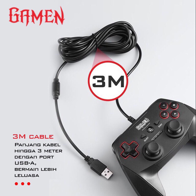 GAMEN GP100 Universal Wired Gaming Controller Gamepad with Dual Vibration Motors Black-Garansi 1 Th