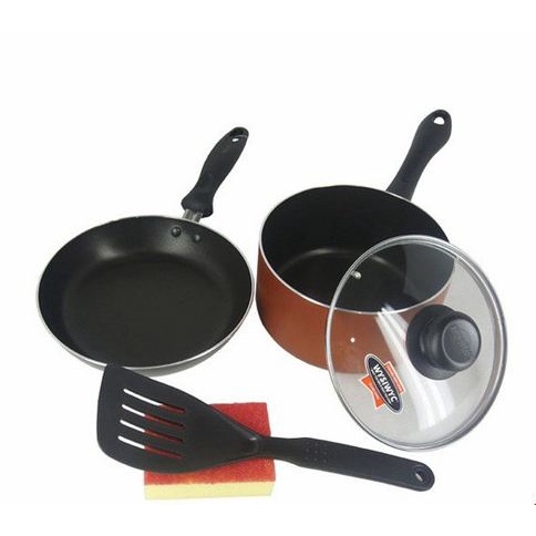 MAXIM Venice Set (5 Pcs) / Set Peralatan / Alat Masak [ Frypan / Wajan Penggorengan (Teflon), Panci + Tutup, Spatula / Sodet &amp; Spons / Spon ]