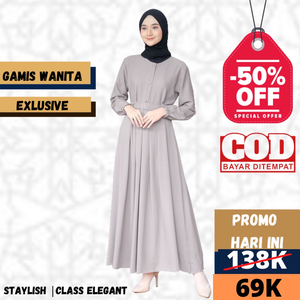 Dress Muslim Gamis Terbaru Gamis Remaja Wanita Dewasa Terbaru Gamis Cewek Gamis Busui Bumil Abu Abu