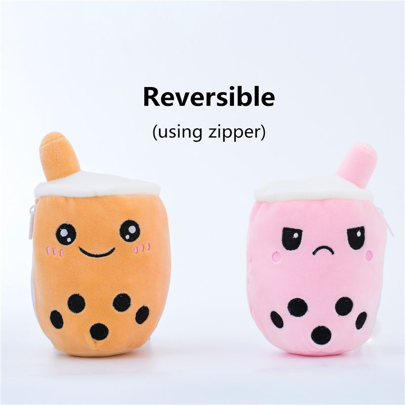 Large! 18cm Reversible Secret Pouch Boba Plushie Bubble Tea Milk Plush Doll Soft Stuffed Toy