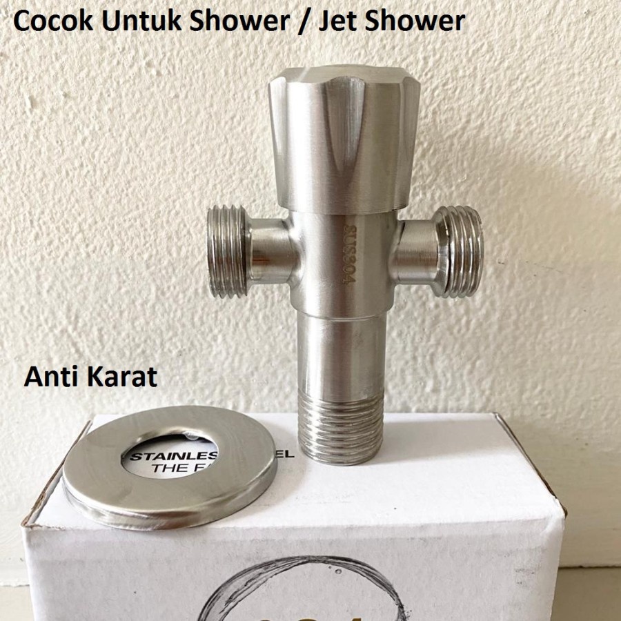 Stop Kran Keran Air Tembok 2 Cabang T Double Jet Shower Closet SUS 304