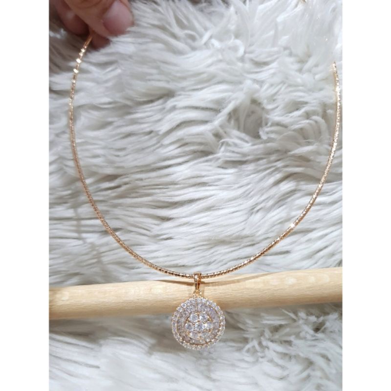 Kalung Premium Quality lapis emas mata kilau Anti Karat Anti Alergi Rhodium Mirip emas asli K-128