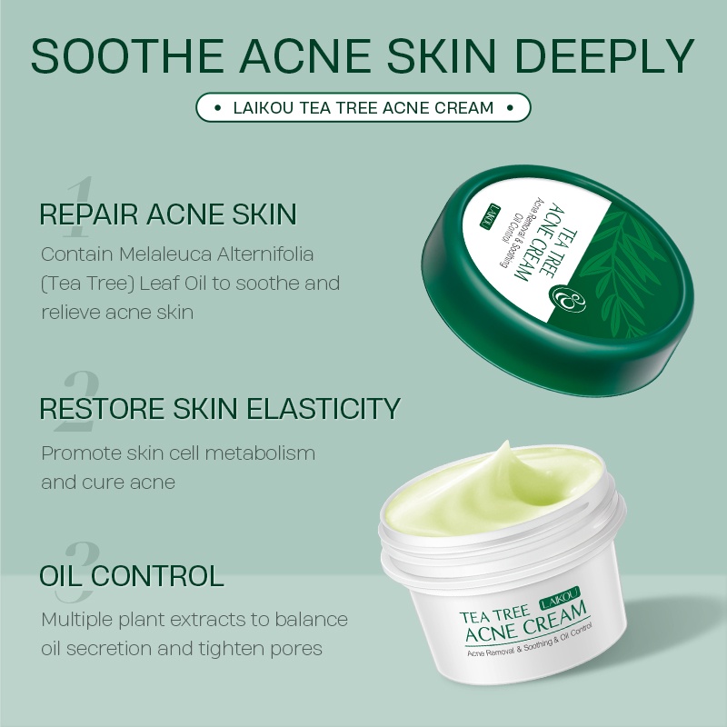 LAIKOU Tea Tree Acne Cream Jerawat Menenangkan Kulit Kemerahan Bekas Jerawat 20g