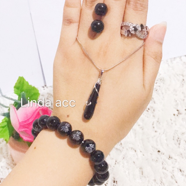 set titanium gelang giok asli kalung lonjong 88