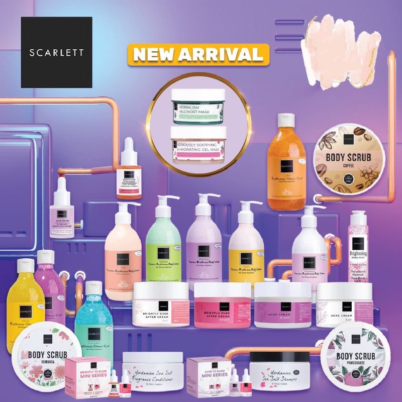 Scarlett all varian body lotion shower scrub serum acne brightly cream lulur toner mini serum glowin