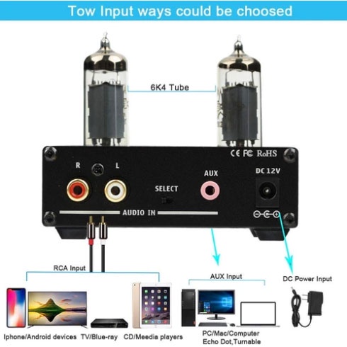 Fosi Audio Headphone Amplifier Vacuum Tube 2x6K4 - Tube - P2 - Black