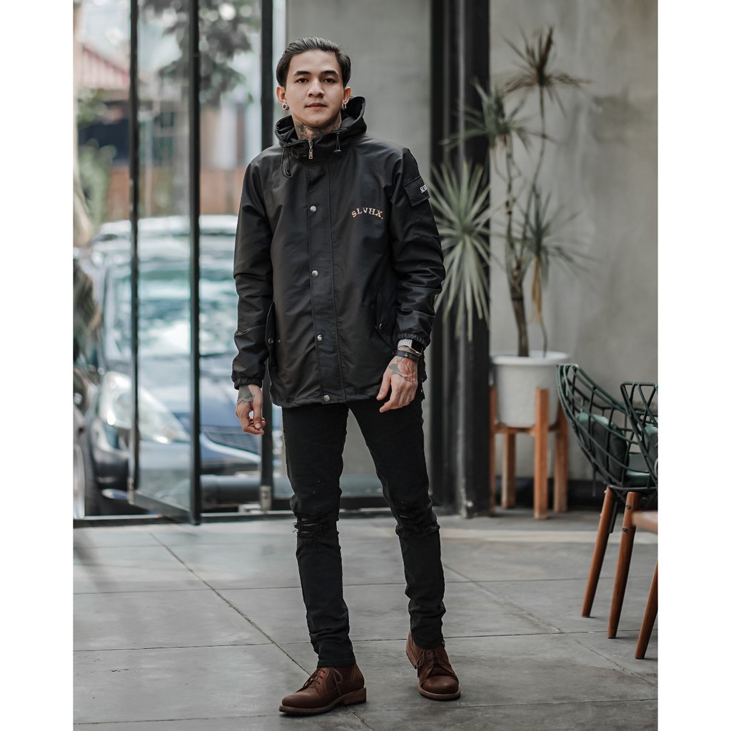 SALVIOHEXIA Jaket Casual Pria Jaket Parasut Hitam