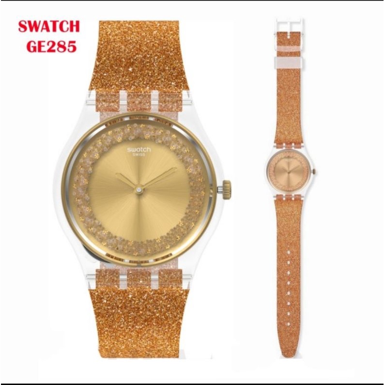 SWATCH GE285 Jam Tangan Wanita Analog Rubber Gold Swiss Made Original
