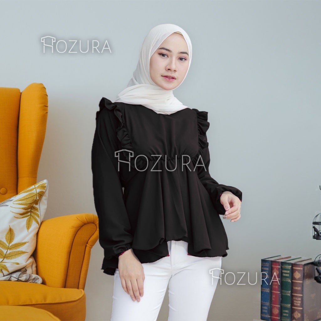 HOZURA - Blouse Dina - Atasan Muslim Wanita - Blus Wanita Muslim Ruffle - Baju Atasan Wanita Salma Blouse Kemeja Rempel Dada Crinkle Blouse Atasan Wanita Polos - Top - Baju Muslim Wanita - Blus Muslim Mewah - Kekinian Murah Gratis Ongkir COD