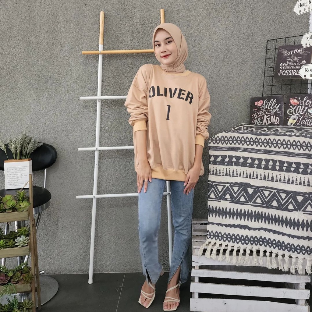 OLIVER 2XL 3XL Oversize Sweater Crewneck Oblong | Outerwear Wanita Terbaru Fashion Terkini Korean Style