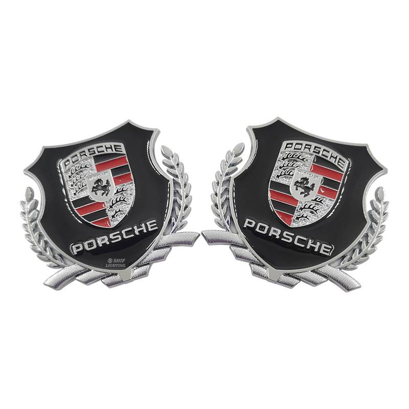 2 X Metal PORSCHE MOTORS Logo Car Auto Side Window Decorative Emblem Badge Sticker Decal For PORSCHE