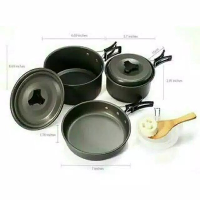 Cooking set DS300 Nesting 3-4 Person Peket wajan isi 3 alat masak Camping outdoor