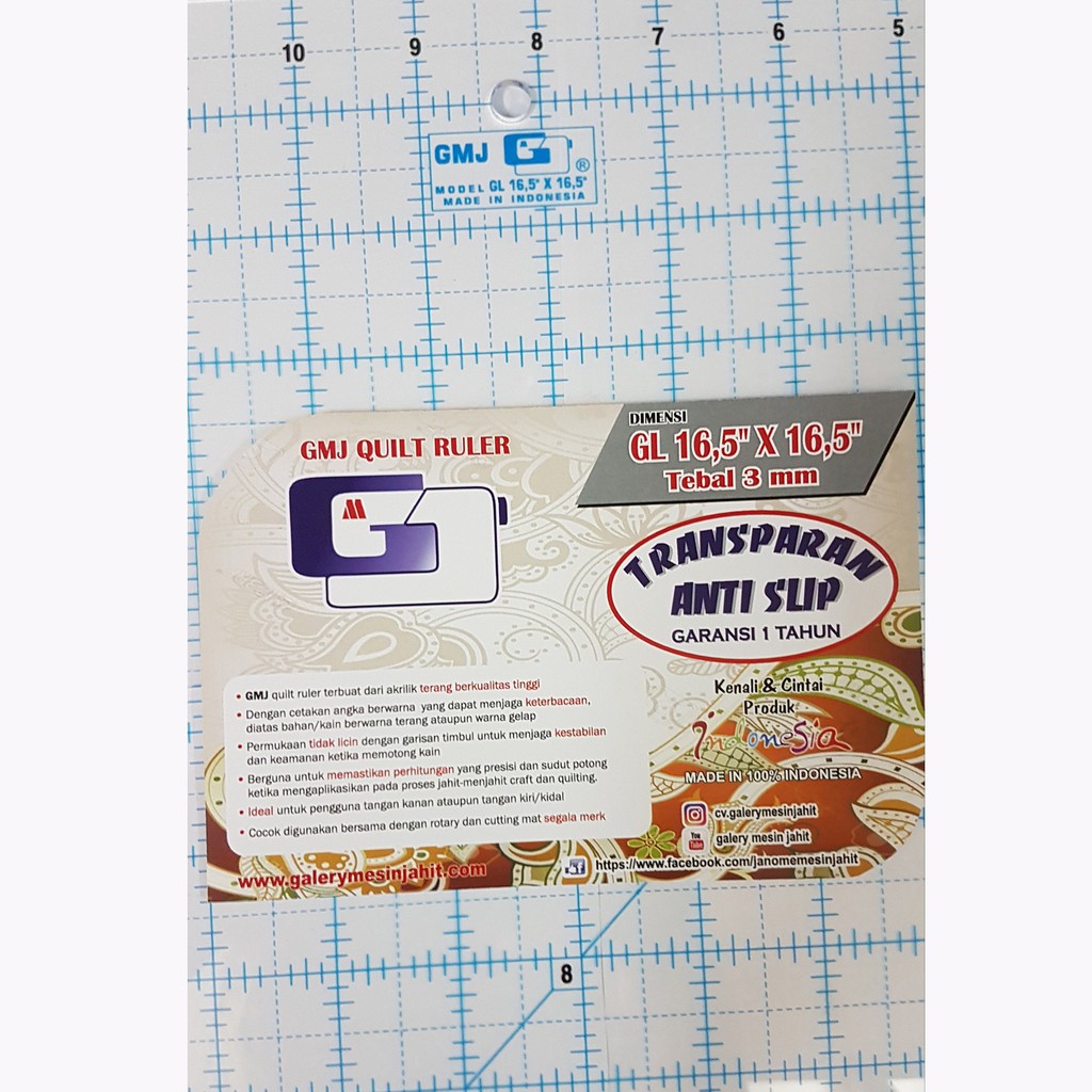 penggaris carft dan quilting 16,5x16,5 inchi - GMJ