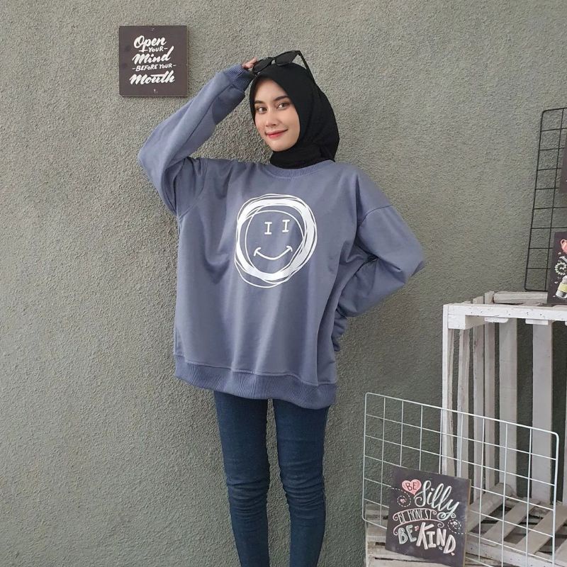 Sweater crewneck Jumbo Besar 2XL SMILE / Switer Oversize Oblong