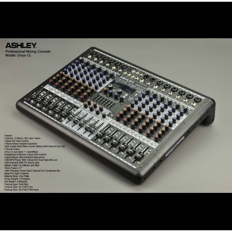 MIXER AUDIO ASHLEY ONYX12/ONYX 12 12CH USB-BLUETOOTH-RECORDING TO PC NEW