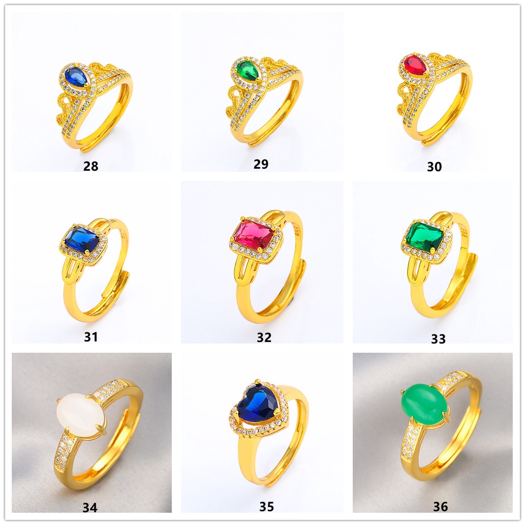 Cincin Wanita Emas Asli Kadar 375 Hias Batu Permata Ruby Zamrud Sapphire 50 Desain Korea Style Simple Cincin Titanium Wanita Anti Karat Asli