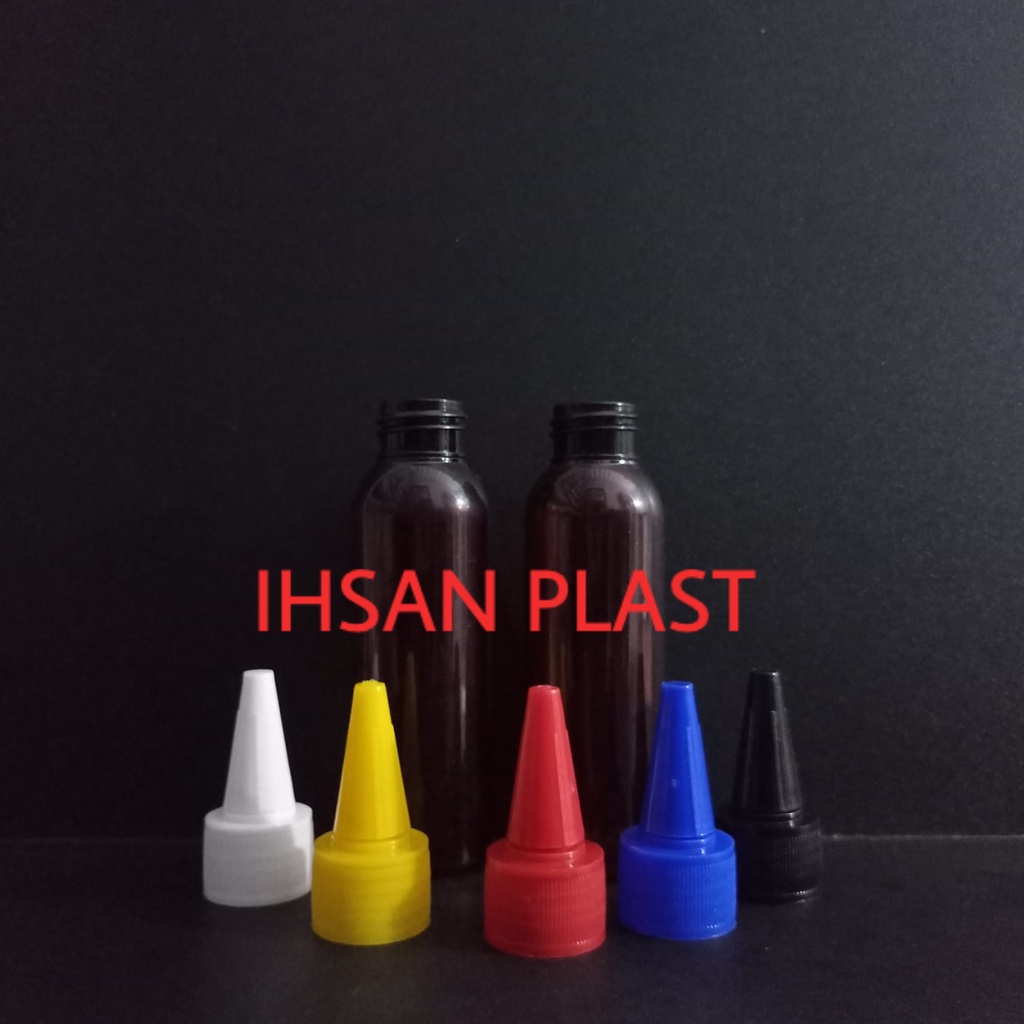 BOTOL PET COKLAT AMBER 100 ML TUTUP LANCIP