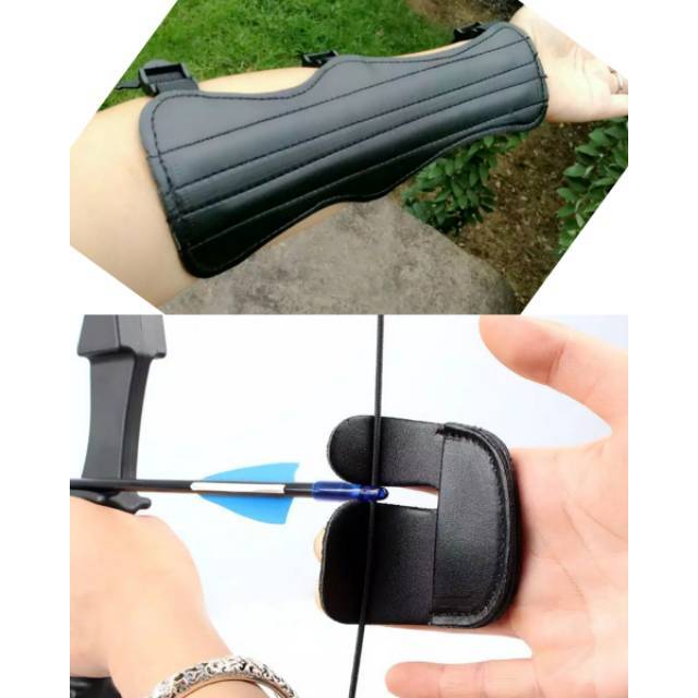 Satu set Arm Guard Pelindung Tangan dan Jari memanah panahan busur panah