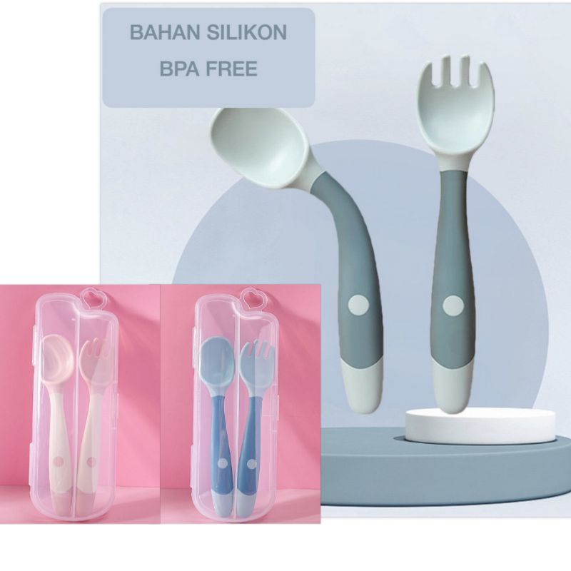 Set baby spoon Sendok garpu bayi bisa melengkung flexible spoon training baby lead weaning