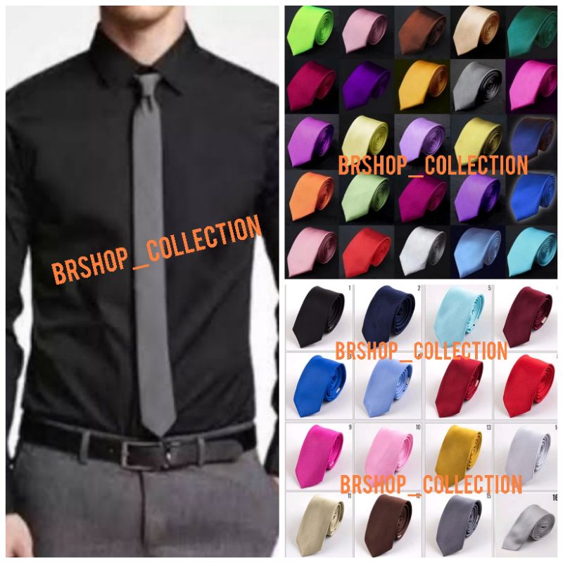 Dasi slim 2inch polos slimfit 5cm abu maron merah peach pink ungu hitam putih silver coklat orange kuning champagne mocca gold biru elektrik navy dongker hijau