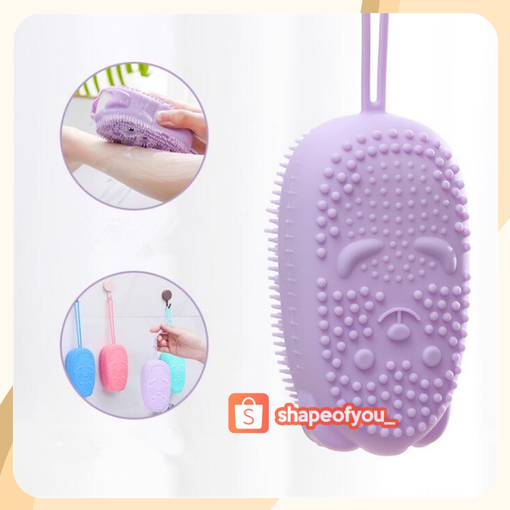 Sikat Mandi Silikon Kucing Silicon Brush Shower Puff Busa Mandi Untuk Sabun Cair Bisa Untuk Sabun Batang Silicone Lembut Bersih Alat Gosok Badan Penghilang Pembersih Daki Membandel Di Tubuh Badan Leher Hitam Tangan Kaki Wajah Selangkangan Ketiak Bersih