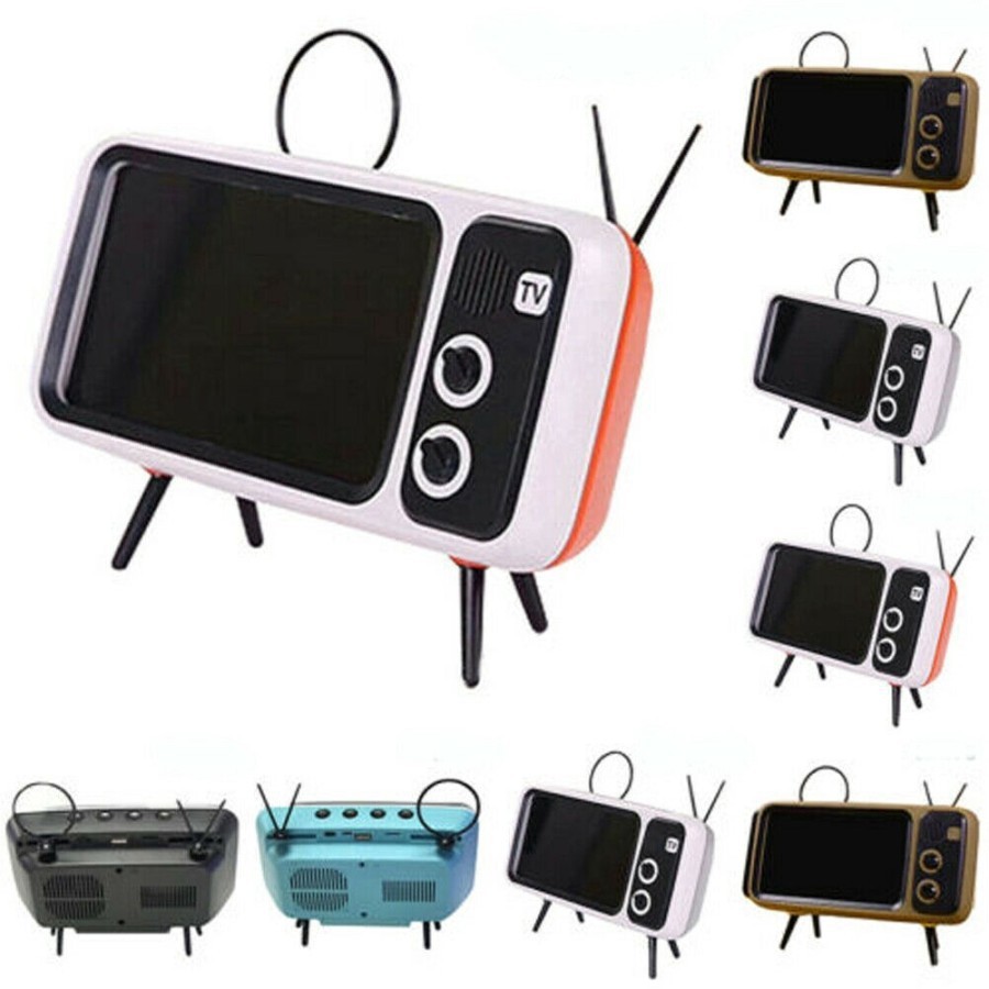 retro tv bluetooth speaker phone holder