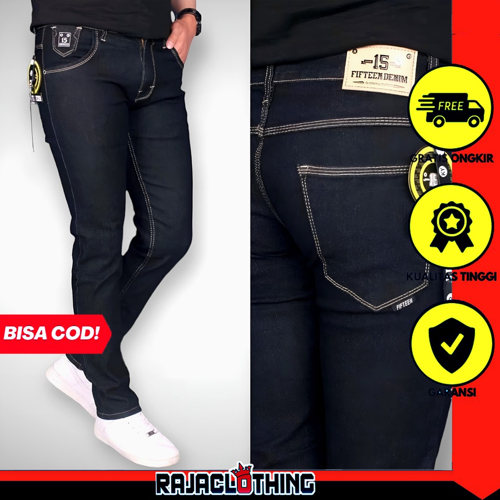 RCL - ORI FIFTYONE DENIM - Celana panjang pria denim - skiny hitam Naomi pensil strech melar model Casual slim fit