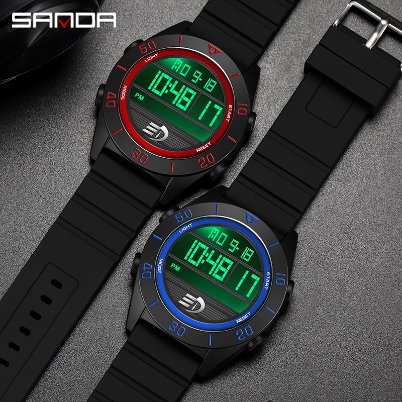 SANDA 6085 Jam Tangan Pria Digital Sport EL Backlight Tali Rubber Anti air WATCHKITE WKOS