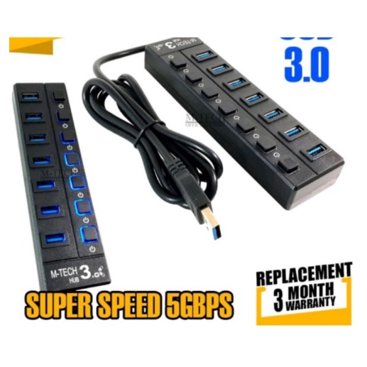 usb hub MT UH7 Super Speed USB Hub 7 Port 7 Switch USB v3,0 kabel 1,2m mtech original