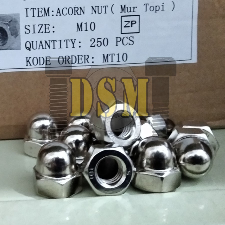 MUR TOPI M10 / CAP NUT 10 MM / CUP NUT M10 PITCH 1,5 KUNCI 17 CHROME NICKEL