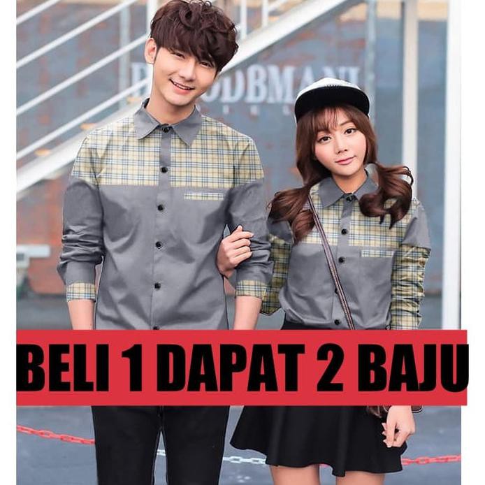 KEMEJA COUPLE/KEMEJA PASANGAN/BAJU COUPLE/BAJU PASANGAN BURBERRI - PUTIH