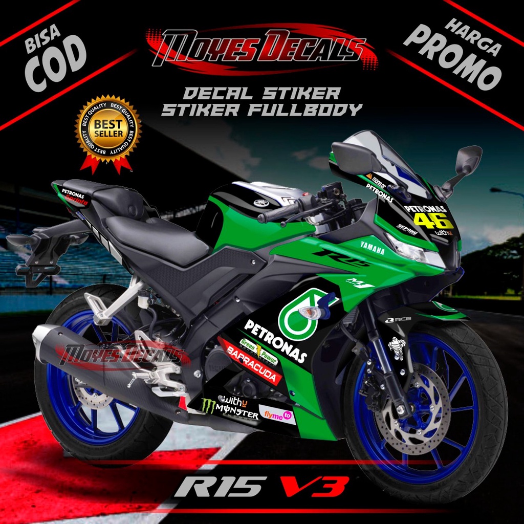 Decal Sticker Yamaha R15 V3 - Motif Petronas Sport Hijau Stiker Decal R15 V3 Petronas