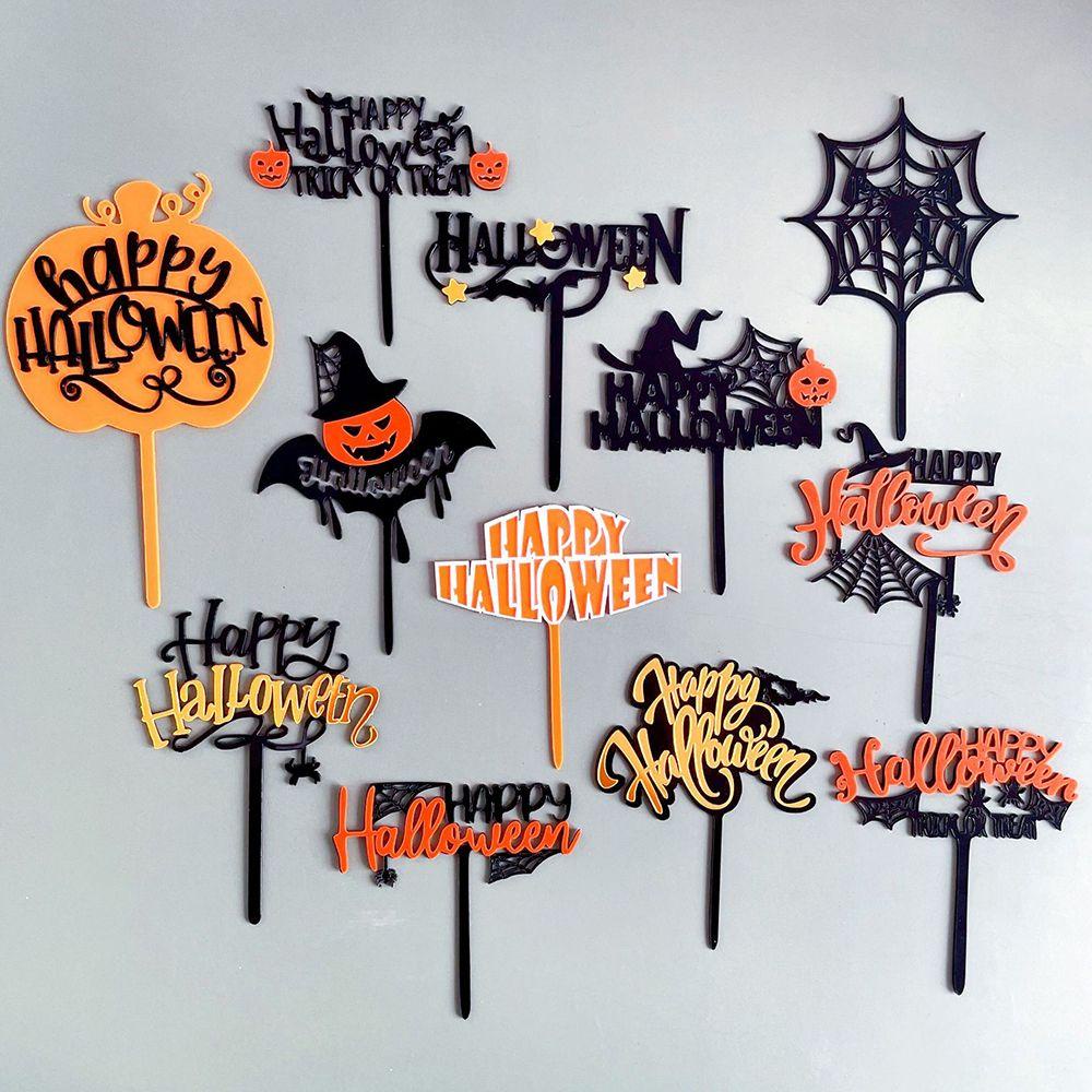 Top 5PCS Hiasan Kue Halloween DIY Aksesoris Labu Penyihir Festival Dekoratif Penyisipan Kartu