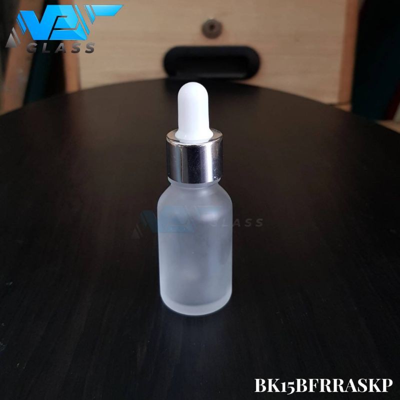 botol kaca pipet 15ml frosted - ring almunium silver