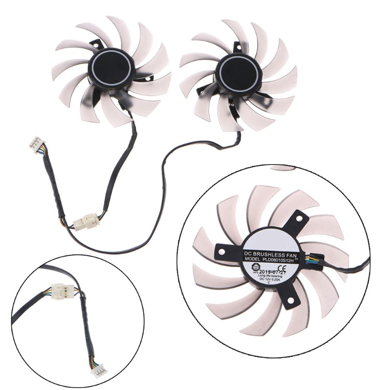 Btsg 2pcs Kipas Pendingin Vga 75mm Pld08010S12H 4pin 12v 0.25a Untuk Gtx 1050ti 6930 7850 Gtx 550 750 770