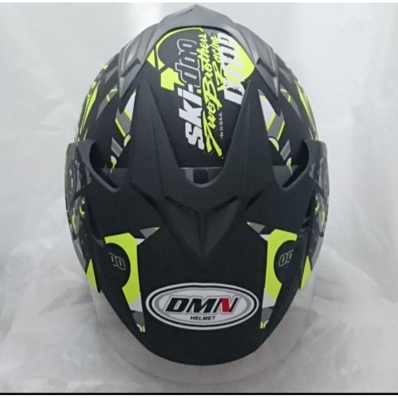 Helm Motor SNI Dmn Skii Doo Black Doff Yellow (dobel visor)