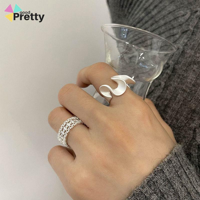 Cincin Renda Zirkon Gelombang Matte Pembukaan Cincin Sederhana Wanita yang Dapat Disesuaikan - PD