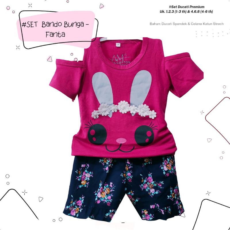 Setelan 3D anak perempuan &quot; Bando bunga &quot; Size 1-5th bahan Ducati Katun Spandek Premium