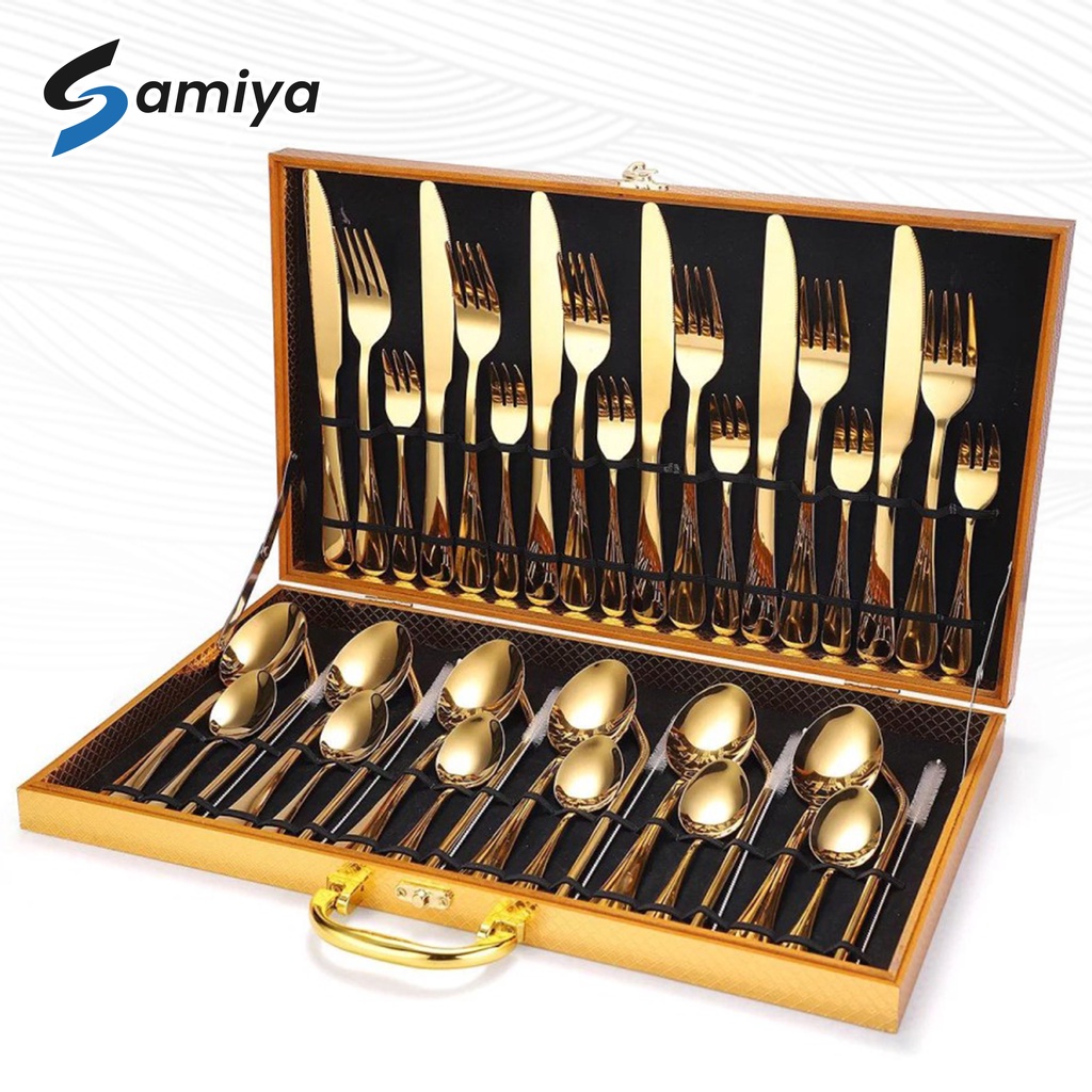 paket hampers 42pcs dinner table spoon stainless straw / set alat makan gift box sendok set