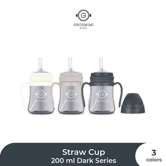 Grosmimi PPSU Straw Cup 300ml Dark Series - Botol Minum Anak Bayi Bottle Sedotan With Handle Dengan Pegangan Korea