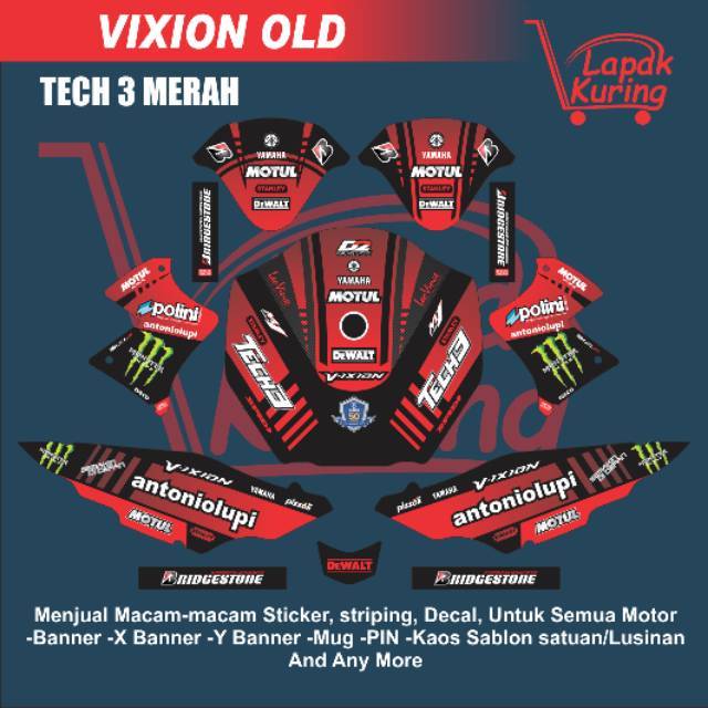 STICKER MOTOR DECAL YAMAHA VIXION OLD TECH 3 MERAH