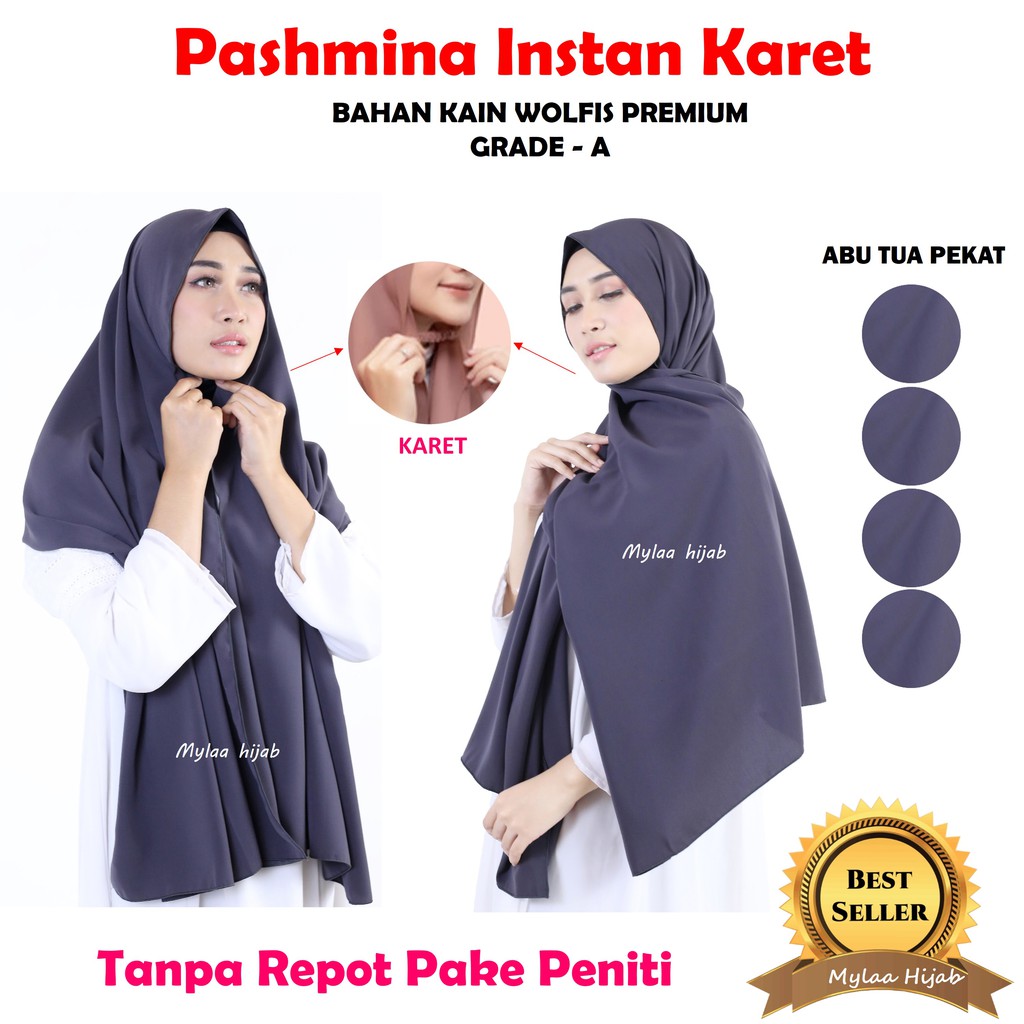 Jilbab Instan PASHMINA tali KARET WOLFIS PREMIUM GRADE A tali karet dagu hijab instan-1