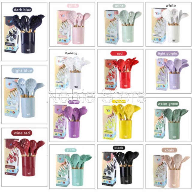 Nobie Store - TRITU | Spatula Set Silicon 12 in 1 Sutil Silikon Tritu Bersertifikat FDA Amerika Stan