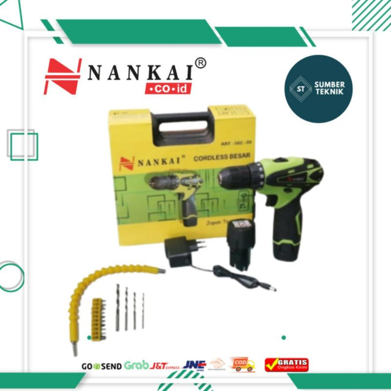 Bor Cordless Drill 10mm Nankai/Mesin Bor Cas Batrey 10mm Full Accesoris