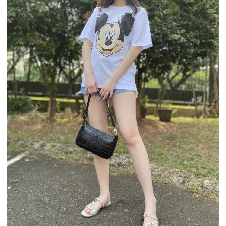 Kaos T-Shirt Zara x Disney Mickey Putih Bahan Premium Ukuran S M L XL #FDDisney003