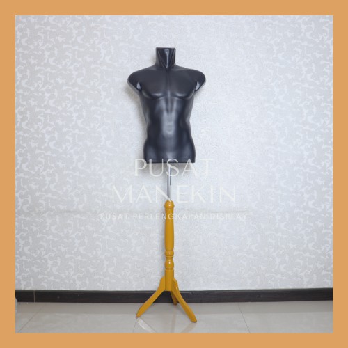 Manekin Cowok Otot Hitam Kaki Kayu | Patung Baju Pria | Manekin Pria Dewasa | Mannequin